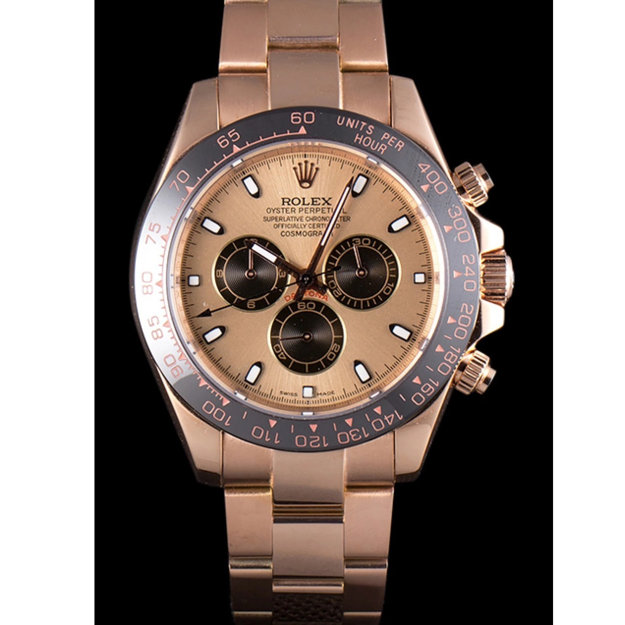 Aaa replica Gold Dial Rose Tachymeter Strap Daytona Rolex Plated Gold Rose Ion 80244 0629
